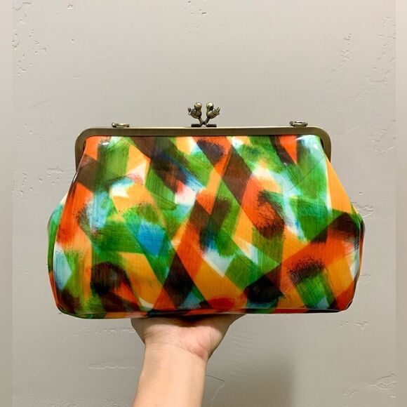 Handmade Genuine Leather Abstract Print “Birds” Kisslock Wristlet/Crossbody - Picture 8 of 17